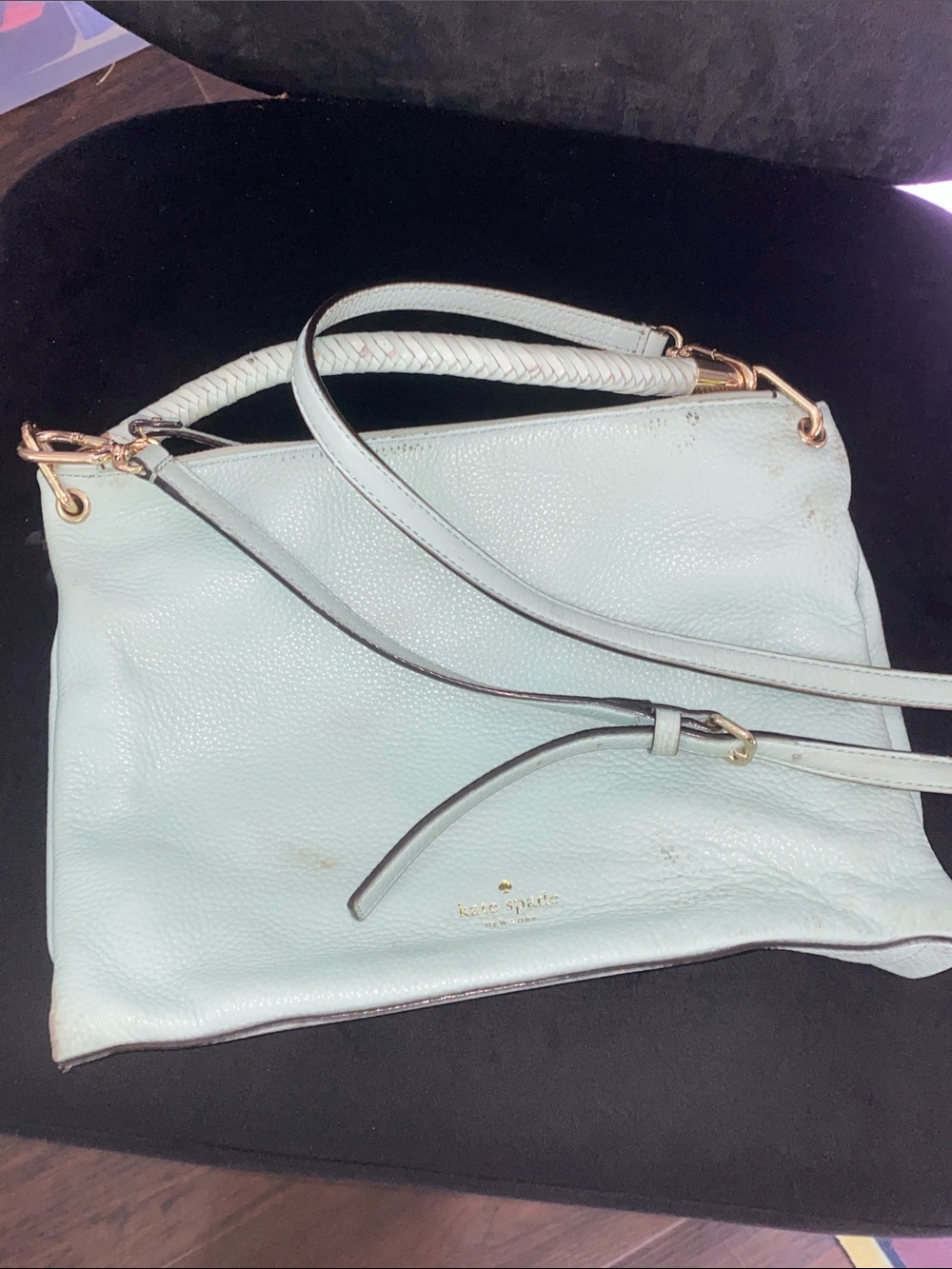 kate spade Light Blue Leather Shoulder Bag with Braided Handle🖤🖤